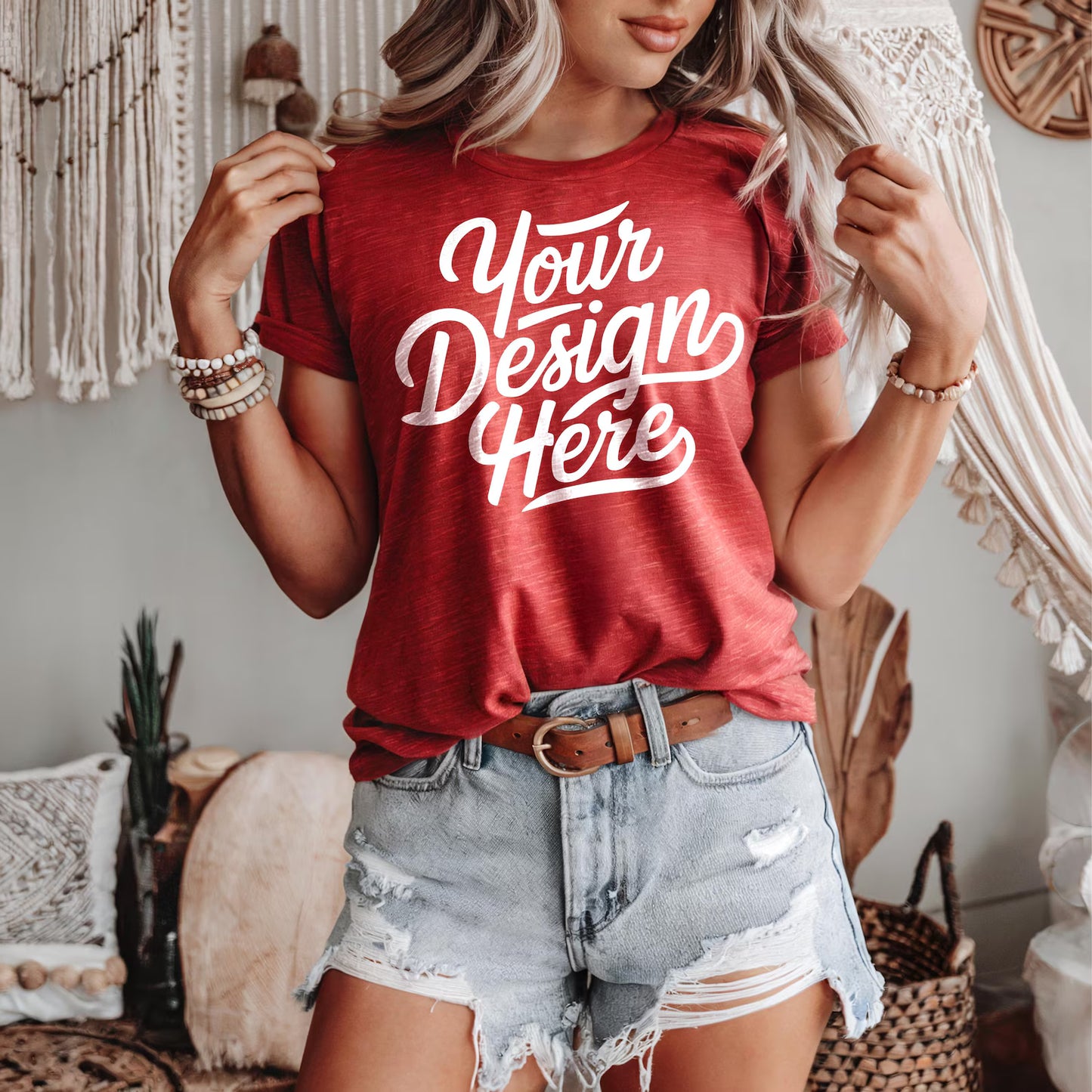 Heather Canvas Red Bella+Canvas Unisex Tee